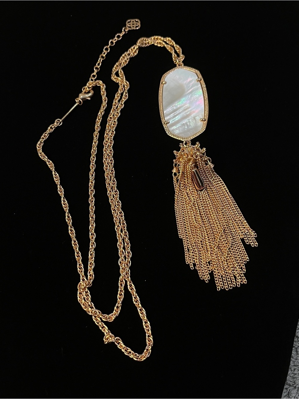 Kendra Scott rayne necklace gold and mother of pearl tassel